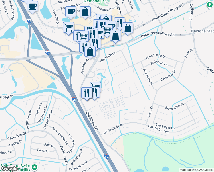 map of restaurants, bars, coffee shops, grocery stores, and more near 4 Sherbury Court in Palm Coast