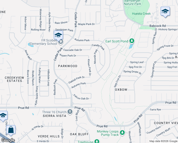 map of restaurants, bars, coffee shops, grocery stores, and more near 11027 Kimes Park Drive in San Antonio