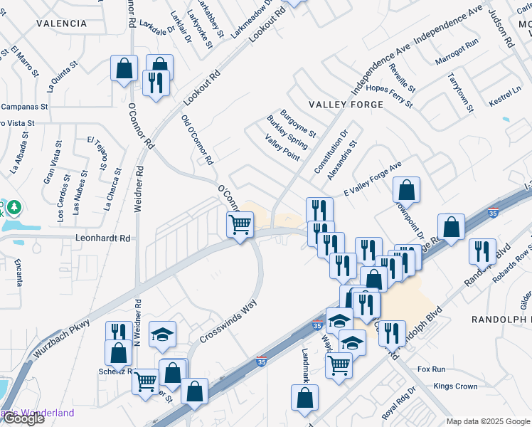 map of restaurants, bars, coffee shops, grocery stores, and more near 5830 Liberty Bell Street in San Antonio