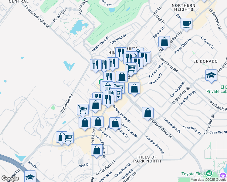 map of restaurants, bars, coffee shops, grocery stores, and more near in San Antonio