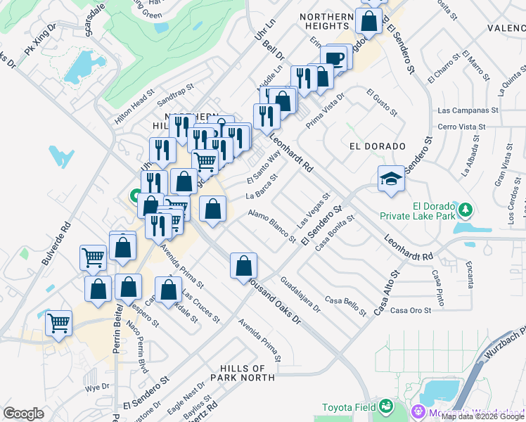 map of restaurants, bars, coffee shops, grocery stores, and more near 11939 Alamo Blanco Street in San Antonio
