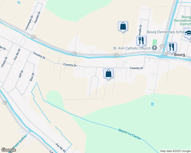 map of restaurants, bars, coffee shops, grocery stores, and more near 200 Smokey Court in Bourg
