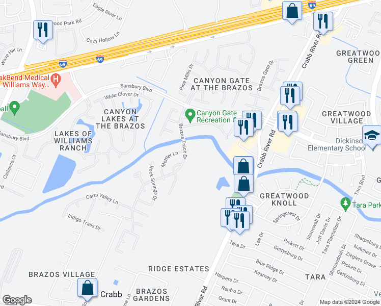 map of restaurants, bars, coffee shops, grocery stores, and more near 6106 Mettler Lane in Richmond