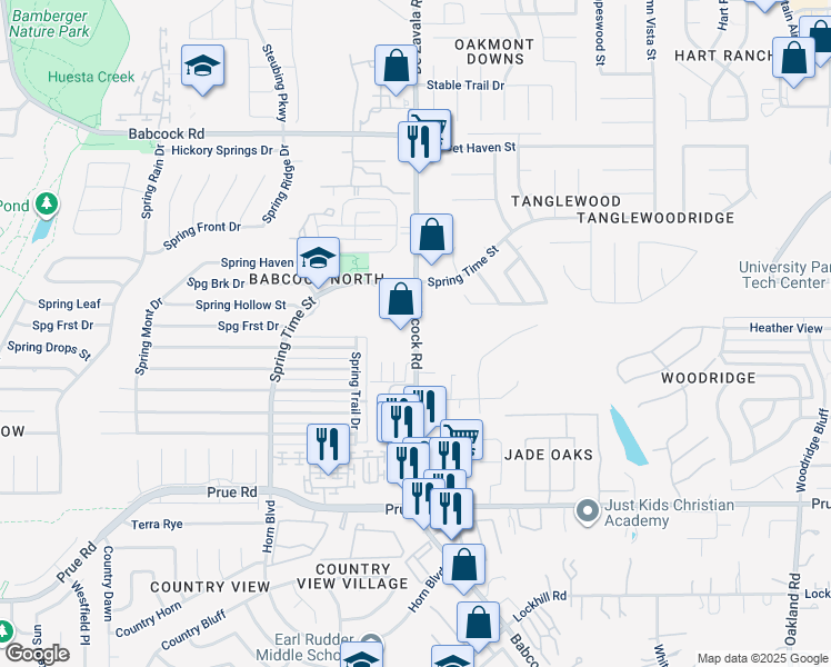 map of restaurants, bars, coffee shops, grocery stores, and more near 6465 Babcock Road in San Antonio