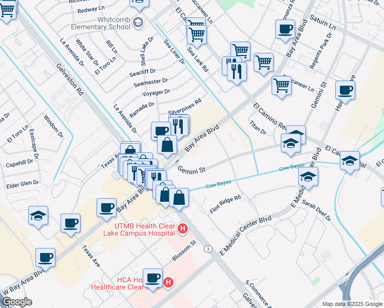 map of restaurants, bars, coffee shops, grocery stores, and more near in Houston