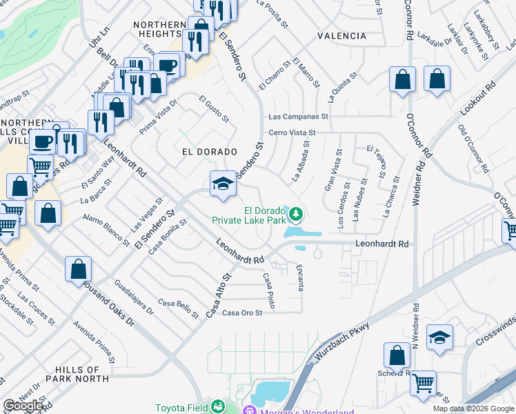 map of restaurants, bars, coffee shops, grocery stores, and more near 12507 La Bahia in San Antonio