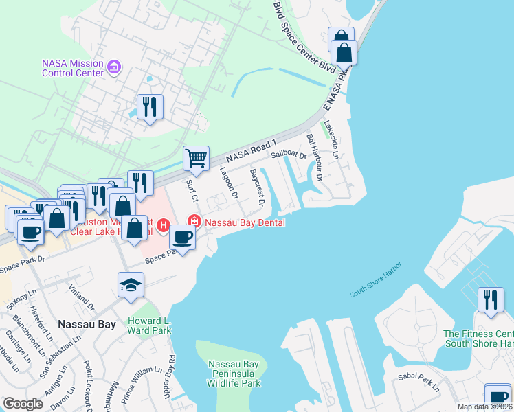 map of restaurants, bars, coffee shops, grocery stores, and more near 2531 Baycrest Dr in Houston