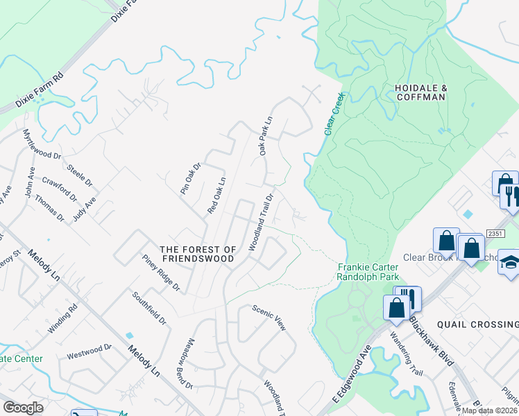 map of restaurants, bars, coffee shops, grocery stores, and more near 906 Bentwood Lane in Friendswood