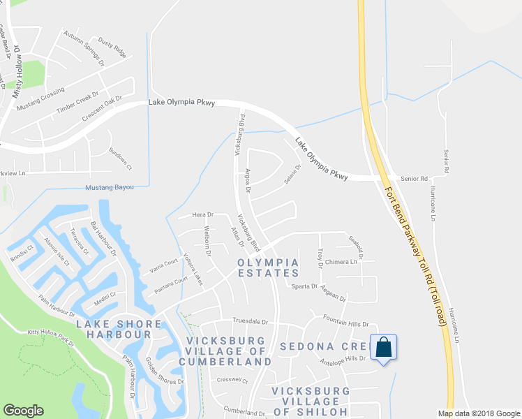 map of restaurants, bars, coffee shops, grocery stores, and more near 3418 Bremerton Falls Drive in Missouri City