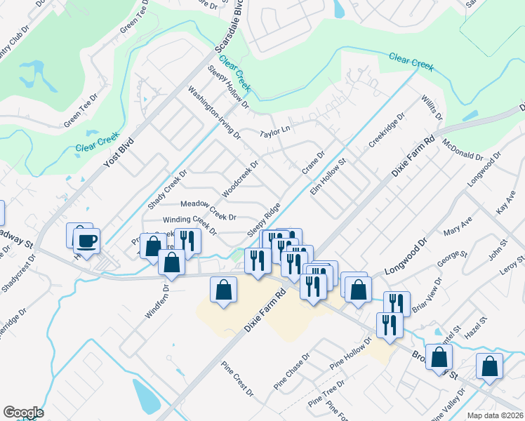 map of restaurants, bars, coffee shops, grocery stores, and more near 1804 Lazy Creek Lane in Pearland