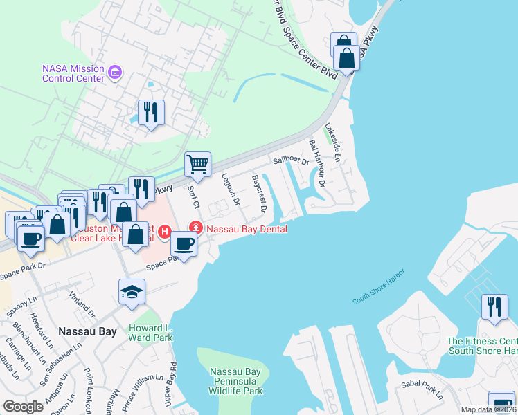 map of restaurants, bars, coffee shops, grocery stores, and more near 2523 Baycrest Drive in Houston
