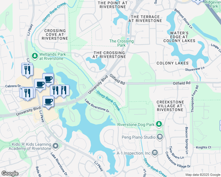 map of restaurants, bars, coffee shops, grocery stores, and more near 4408 Dusty Meadow Lane in Sugar Land