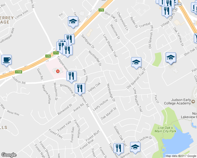 map of restaurants, bars, coffee shops, grocery stores, and more near 12213 Valley Oak in Live Oak