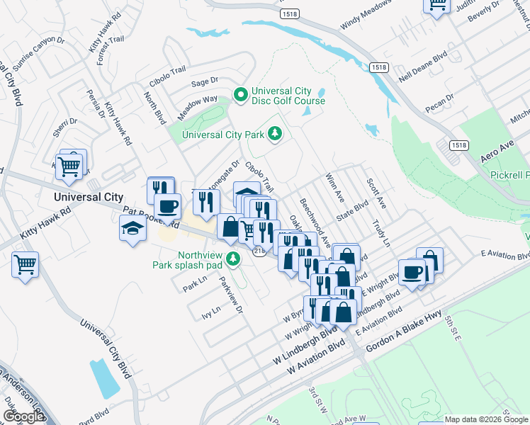 map of restaurants, bars, coffee shops, grocery stores, and more near 101 Rosewood Drive in Universal City
