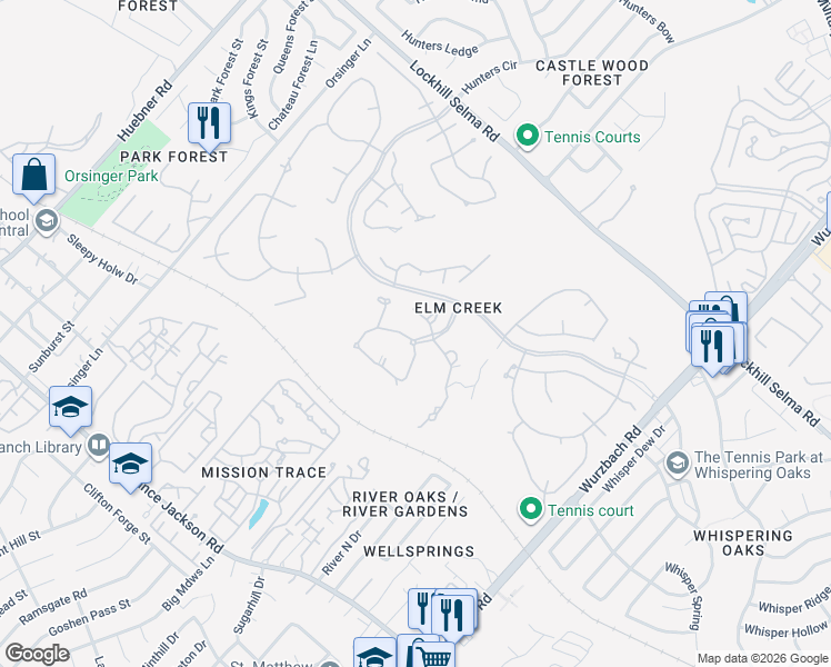 map of restaurants, bars, coffee shops, grocery stores, and more near 1 Westelm Circle in San Antonio