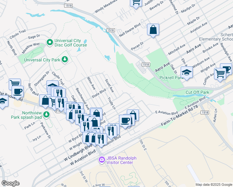map of restaurants, bars, coffee shops, grocery stores, and more near 218 Scott Ave in Universal City