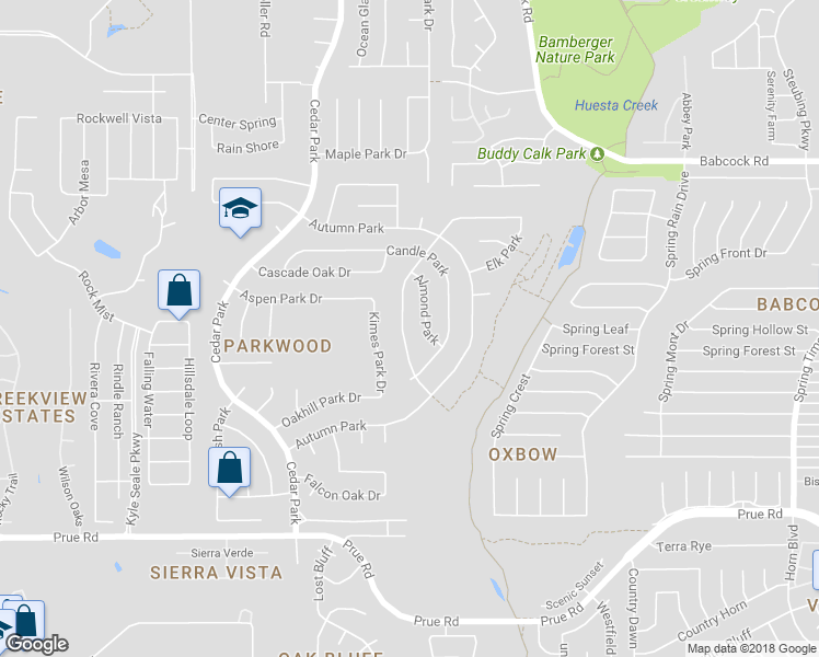 map of restaurants, bars, coffee shops, grocery stores, and more near 11050 Moonlit Park in San Antonio