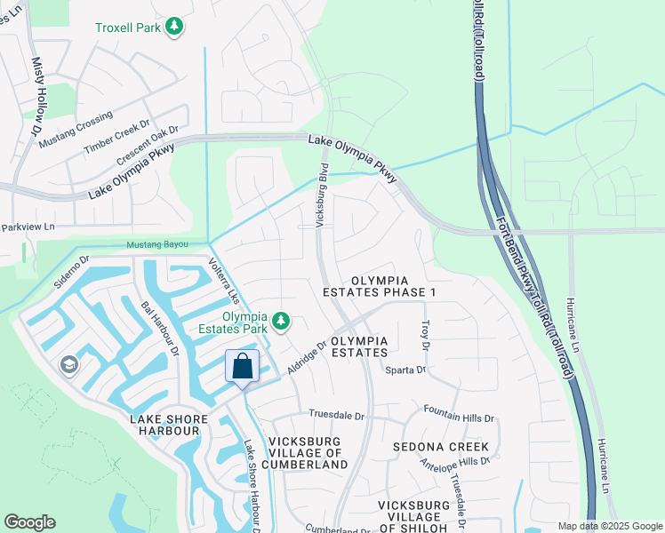 map of restaurants, bars, coffee shops, grocery stores, and more near 2506 Argos Drive in Missouri City