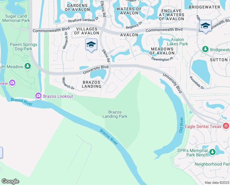 map of restaurants, bars, coffee shops, grocery stores, and more near 5919 Union Springs in Sugar Land