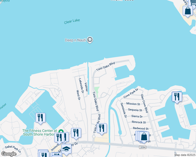 map of restaurants, bars, coffee shops, grocery stores, and more near 209 Las Brisas St in Kemah