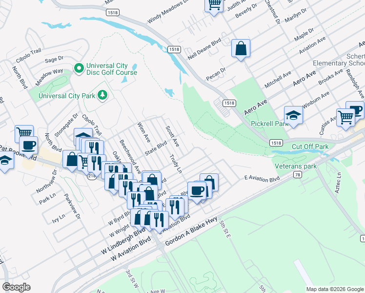 map of restaurants, bars, coffee shops, grocery stores, and more near 218 Scott Avenue in Universal City