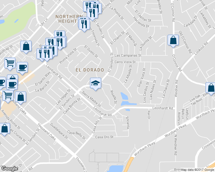 map of restaurants, bars, coffee shops, grocery stores, and more near 12507 La Bahia Street in San Antonio
