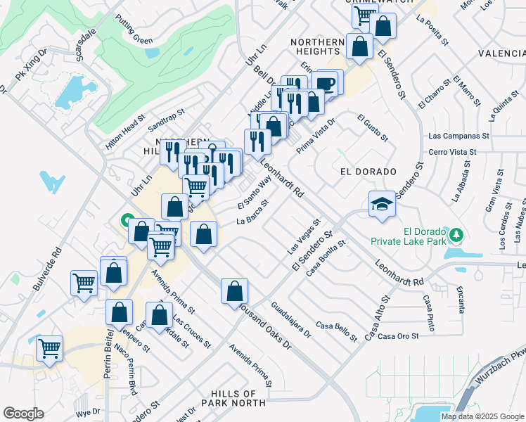 map of restaurants, bars, coffee shops, grocery stores, and more near 12306 La Barca Street in San Antonio