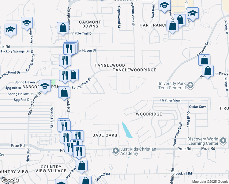 map of restaurants, bars, coffee shops, grocery stores, and more near 6138 Bloomwood Street in San Antonio