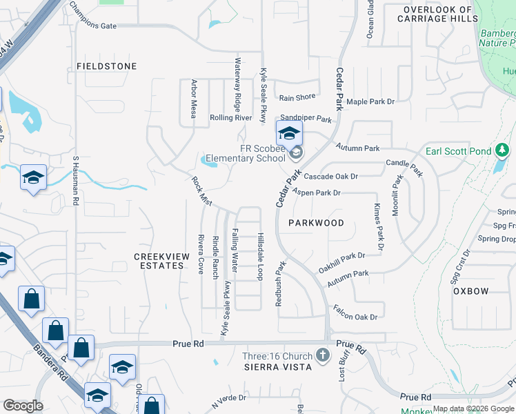 map of restaurants, bars, coffee shops, grocery stores, and more near 5123 Fountain Chase in San Antonio