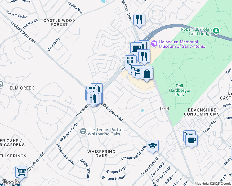 map of restaurants, bars, coffee shops, grocery stores, and more near 2715 Sonata Park in San Antonio