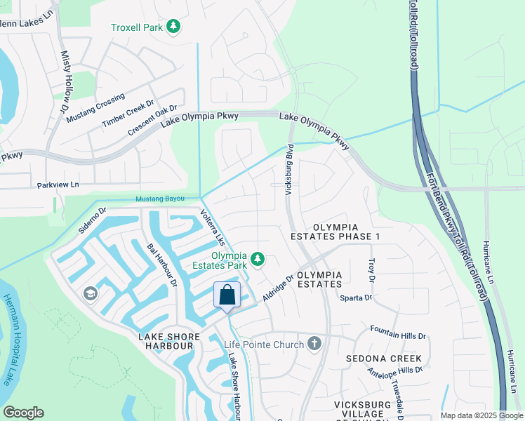map of restaurants, bars, coffee shops, grocery stores, and more near 3651 Diamond Creek Drive in Missouri City
