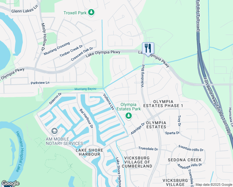 map of restaurants, bars, coffee shops, grocery stores, and more near 3638 Diamond Creek Drive in Missouri City