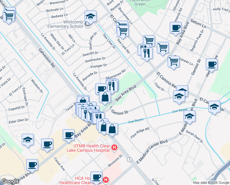 map of restaurants, bars, coffee shops, grocery stores, and more near in Houston