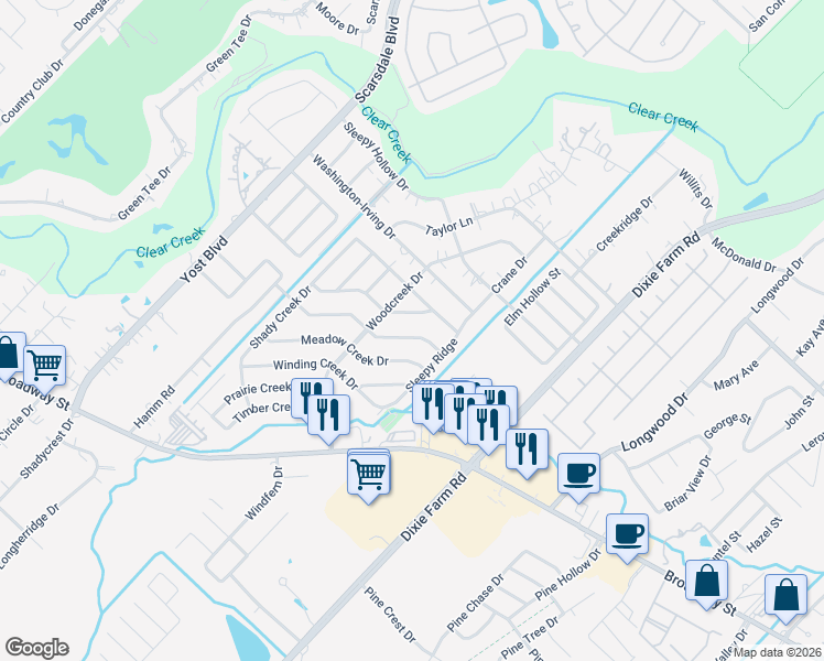 map of restaurants, bars, coffee shops, grocery stores, and more near 1804 Lazy Creek Lane in Pearland