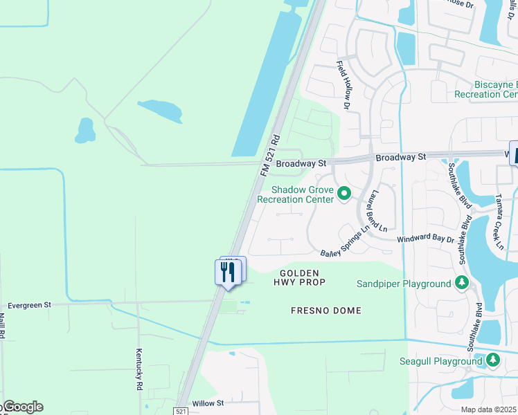 map of restaurants, bars, coffee shops, grocery stores, and more near 14327 Hartford Lakes Drive in Pearland