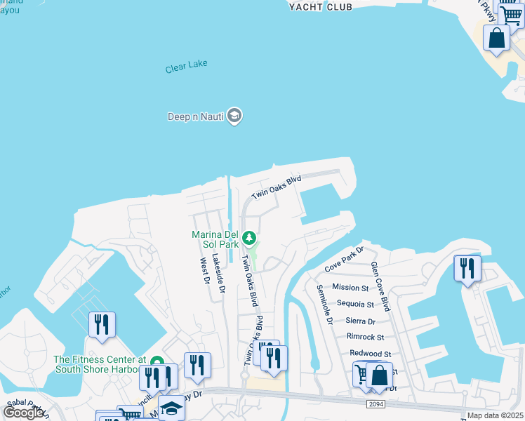 map of restaurants, bars, coffee shops, grocery stores, and more near 209 Las Brisas Street in Kemah