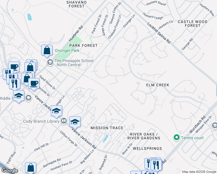 map of restaurants, bars, coffee shops, grocery stores, and more near 3926 Iron Ml in San Antonio