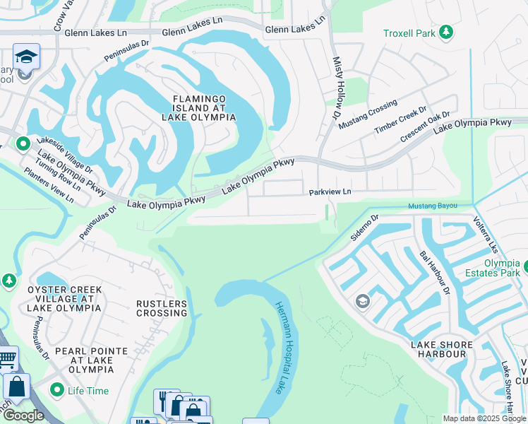 map of restaurants, bars, coffee shops, grocery stores, and more near 2218 Chappell Lane in Missouri City