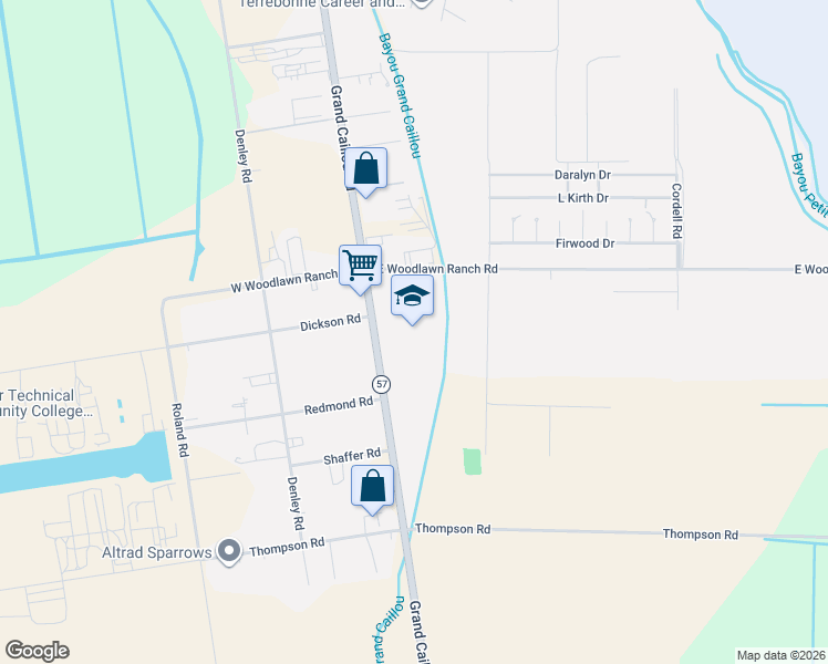 map of restaurants, bars, coffee shops, grocery stores, and more near 2161 Grand Caillou Road in Houma