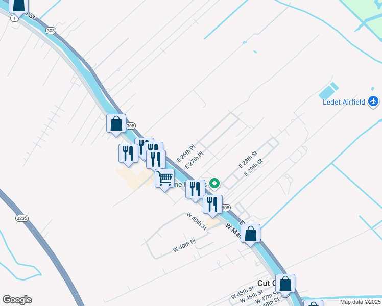 map of restaurants, bars, coffee shops, grocery stores, and more near 137-199 East 27th Place in Larose