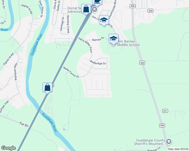 map of restaurants, bars, coffee shops, grocery stores, and more near 1505 Doncaster Drive in Seguin