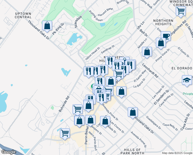 map of restaurants, bars, coffee shops, grocery stores, and more near 4317 Thousand Oaks Drive in San Antonio