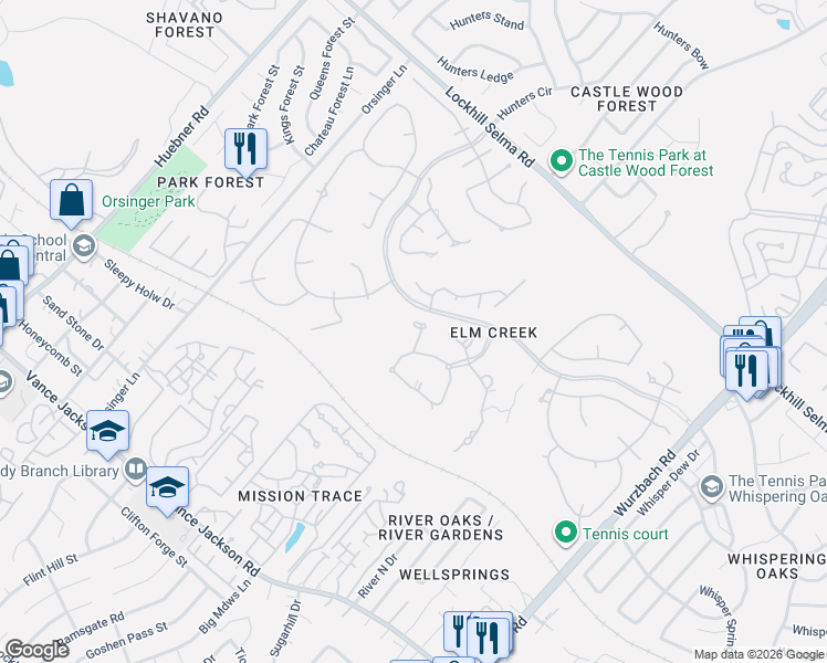 map of restaurants, bars, coffee shops, grocery stores, and more near 5 Westelm Point in San Antonio