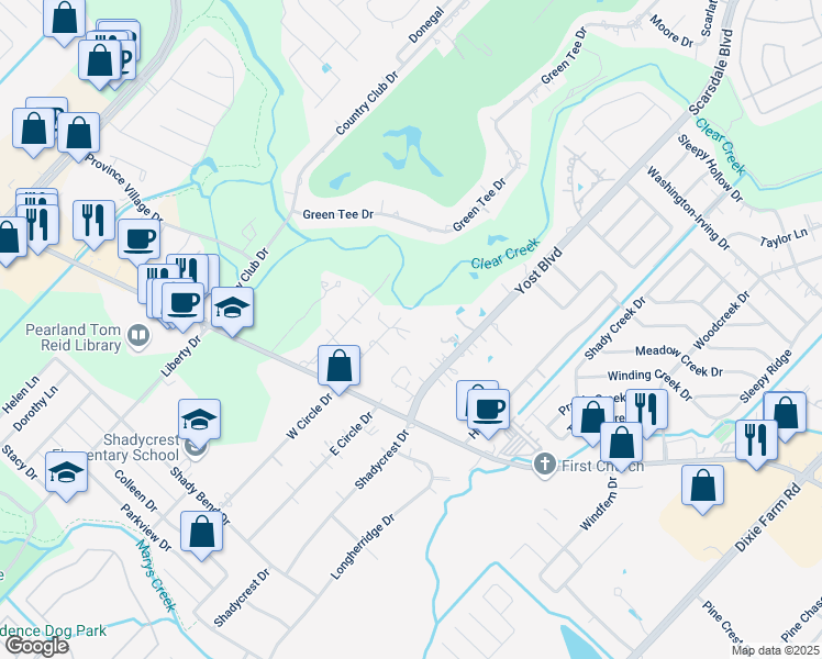 map of restaurants, bars, coffee shops, grocery stores, and more near 3103 Patricia Lane in Pearland