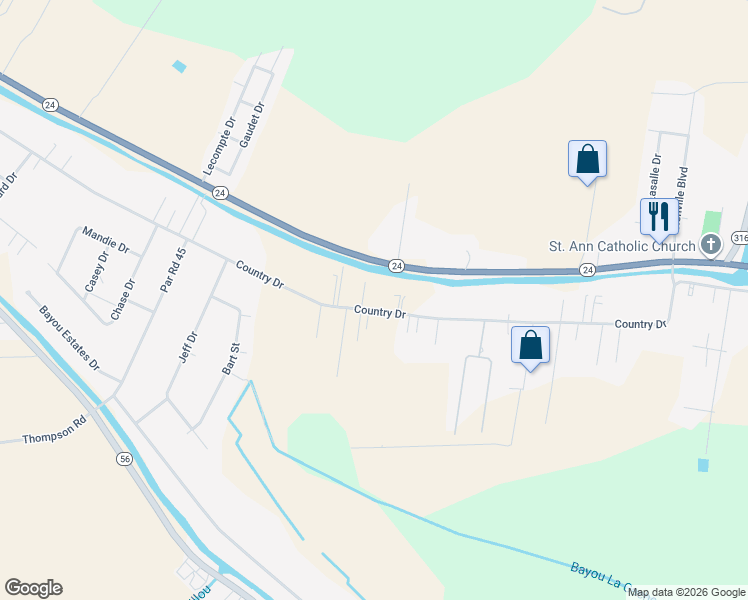 map of restaurants, bars, coffee shops, grocery stores, and more near Rockabye Lane in Bourg