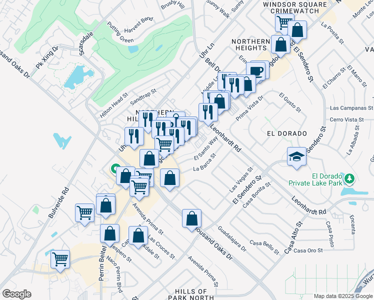 map of restaurants, bars, coffee shops, grocery stores, and more near 12500 Nacogdoches Road in San Antonio