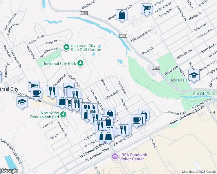 map of restaurants, bars, coffee shops, grocery stores, and more near 122 Winn Avenue in Universal City