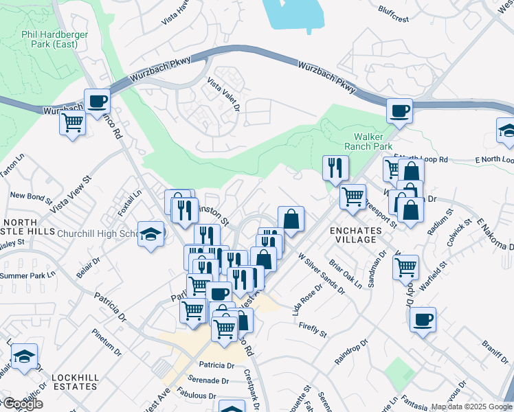 map of restaurants, bars, coffee shops, grocery stores, and more near 11955 Parliament Street in San Antonio