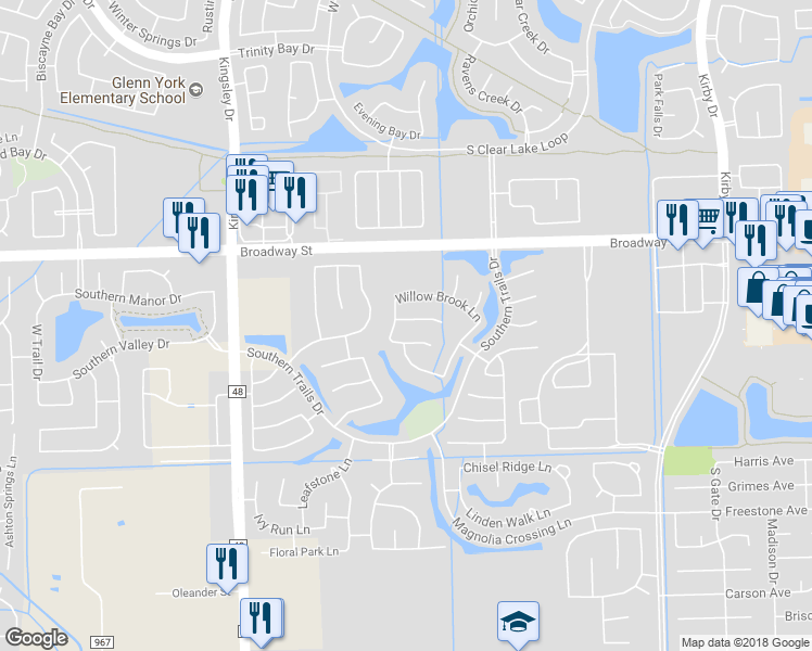 map of restaurants, bars, coffee shops, grocery stores, and more near 12216 Mossy Trail Court in Pearland