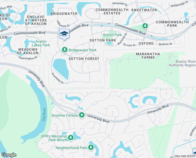 map of restaurants, bars, coffee shops, grocery stores, and more near 4906 Rutherford Court in Sugar Land